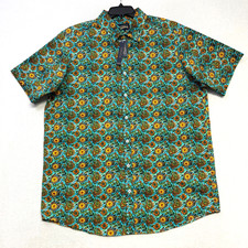 Cremieux Men  s Teal Floral Paisley Print Short Sleeve Button Down Shirt XL NWT