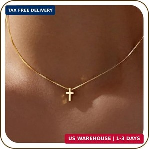Authentic Cross Necklace for Women, 14K Gold Plated Small Pendant Jewelry