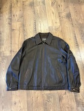 Vintage Eddie Bauer Mens Bomber Jacket Leather Brown Moto Size XLT