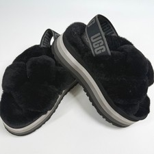 UGG Fluffita Black Sheepskin Platform Slide Sandals Womens Size 6 Cozy Shoes