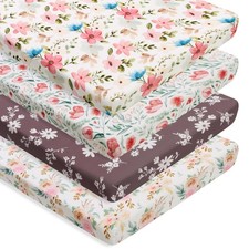 4 Pack Baby Girl Pack N Play Mini Crib Sheets Set Soft Fitted Floral Theme Ba...