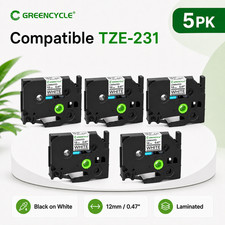 5PK TZe-231 P-Touch Tape 12mm x 8m Black/White for Brother PT-1750 PT-1800
