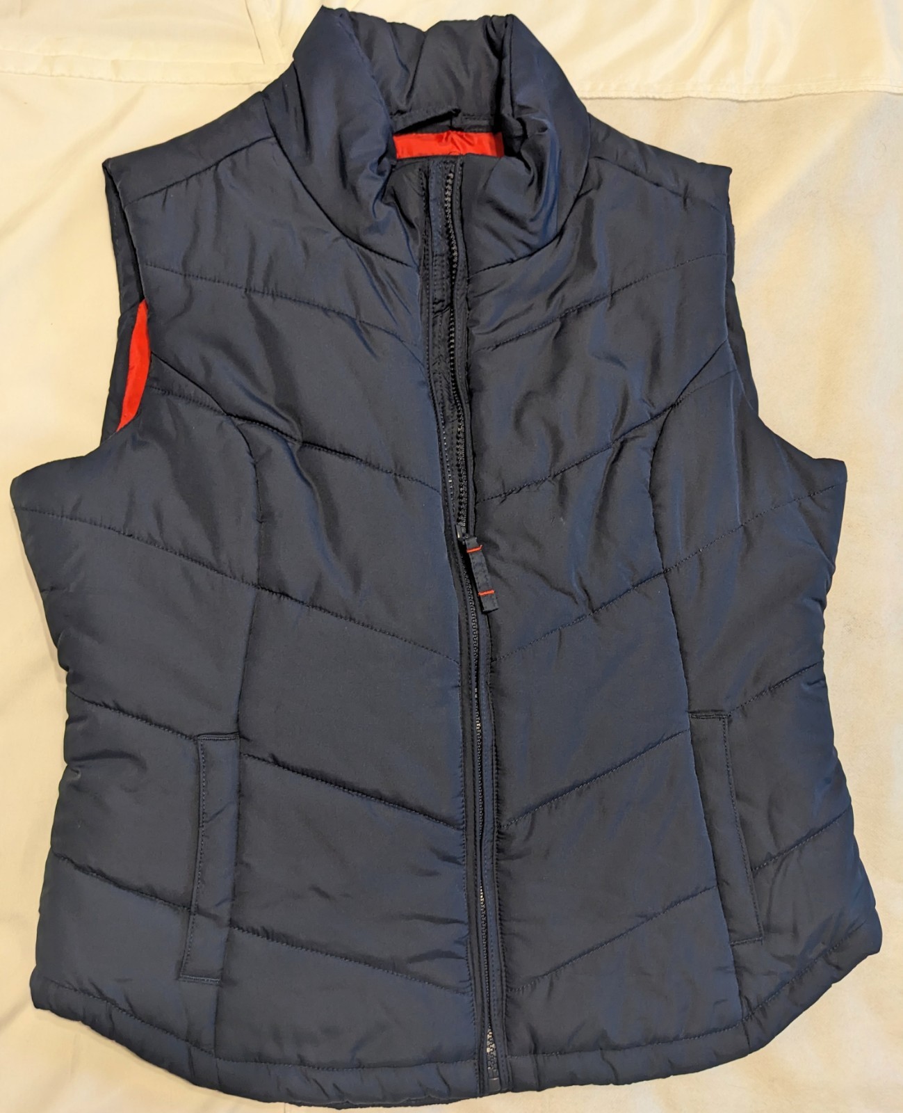 Aeropostale Women's Navy Blue Red Puffer Vest Full Zip Stand-Up Collar Size L