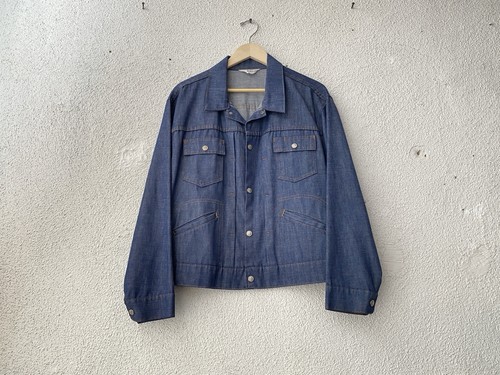 1970s vtg JC PENNEY DARK SELVEDGE DENIM PLEATED TYPE 2 JACKET L/XL Indigo