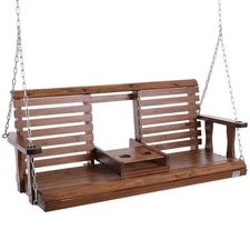 VEVOR 5ft Porch Swing Bench Wooden Hanging Outdoor Garden Patio Courtyard Brown