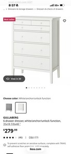 IKEA GULLABERG 6-Drawer Dresser White Wood Bedroom Furniture and SMATARD cabinet
