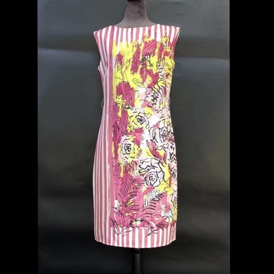 L.K. Bennett 100% Silk Floral Shift Dress Pink Striped Sleeveless 6