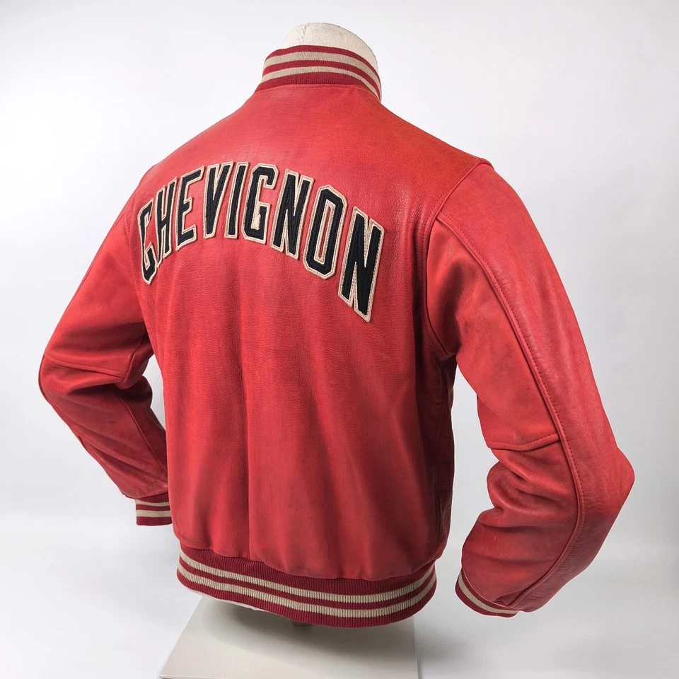 Chevignon Lederjacke rot Gr. S vintage 90s großes Rückenlogo - Bild 2 von 4