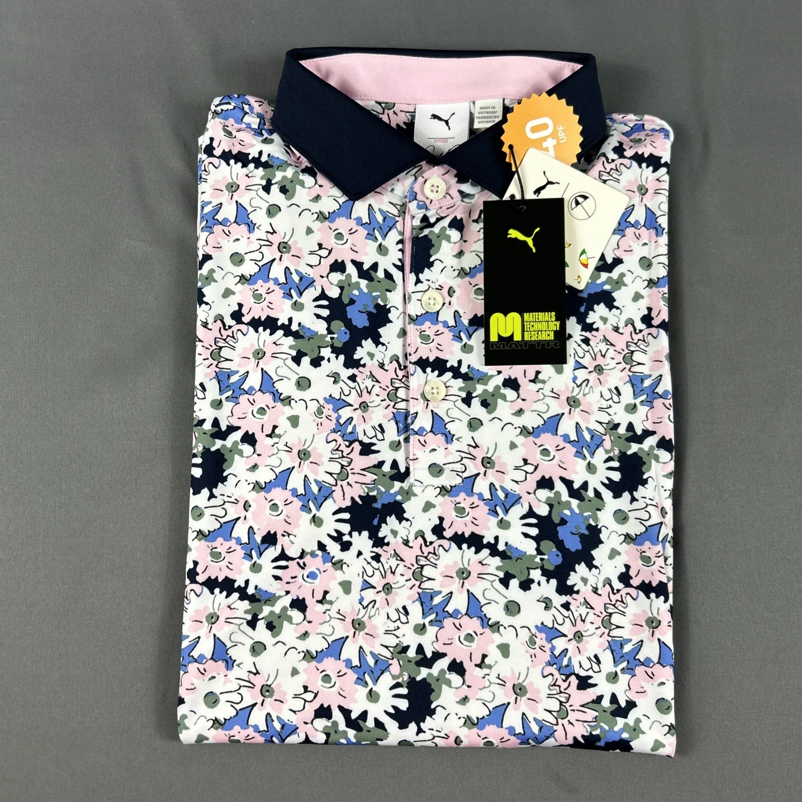 Puma Golf Shirt Polo Arnold Palmer Floral Print Small Pink Polyester MSRP $90
