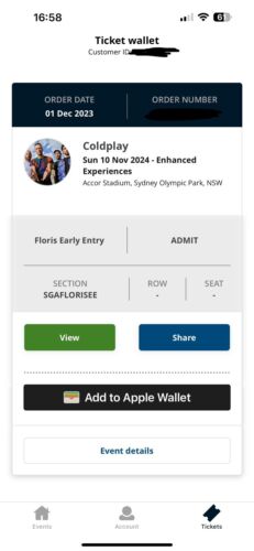 Coldplay Sydney Tickets - Sun 10 Nov 2024 - 1xEarly Entry - Picture 1 of 1