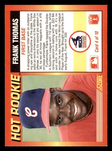 1991 Score Hot Rookies #4 Frank Thomas - Picture 2 of 2