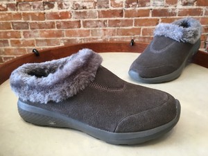 skechers gowalk suede faux fur clogs