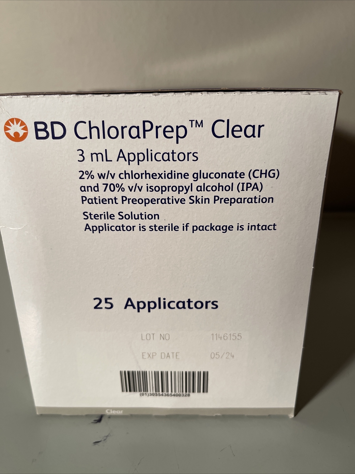 BD 930400 ChloraPrep Clear 3mL Applicators Exp. 8/24 25 Applicators