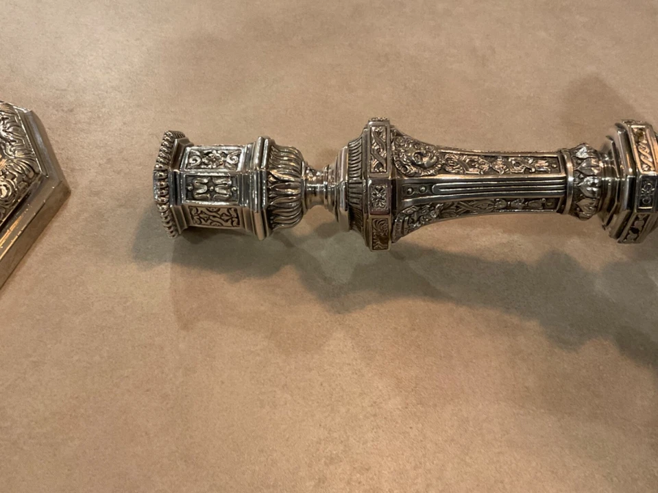 2 candelabros de bronce plateado francés vintage Christofle Regence St Duperier Foto 4 de 4