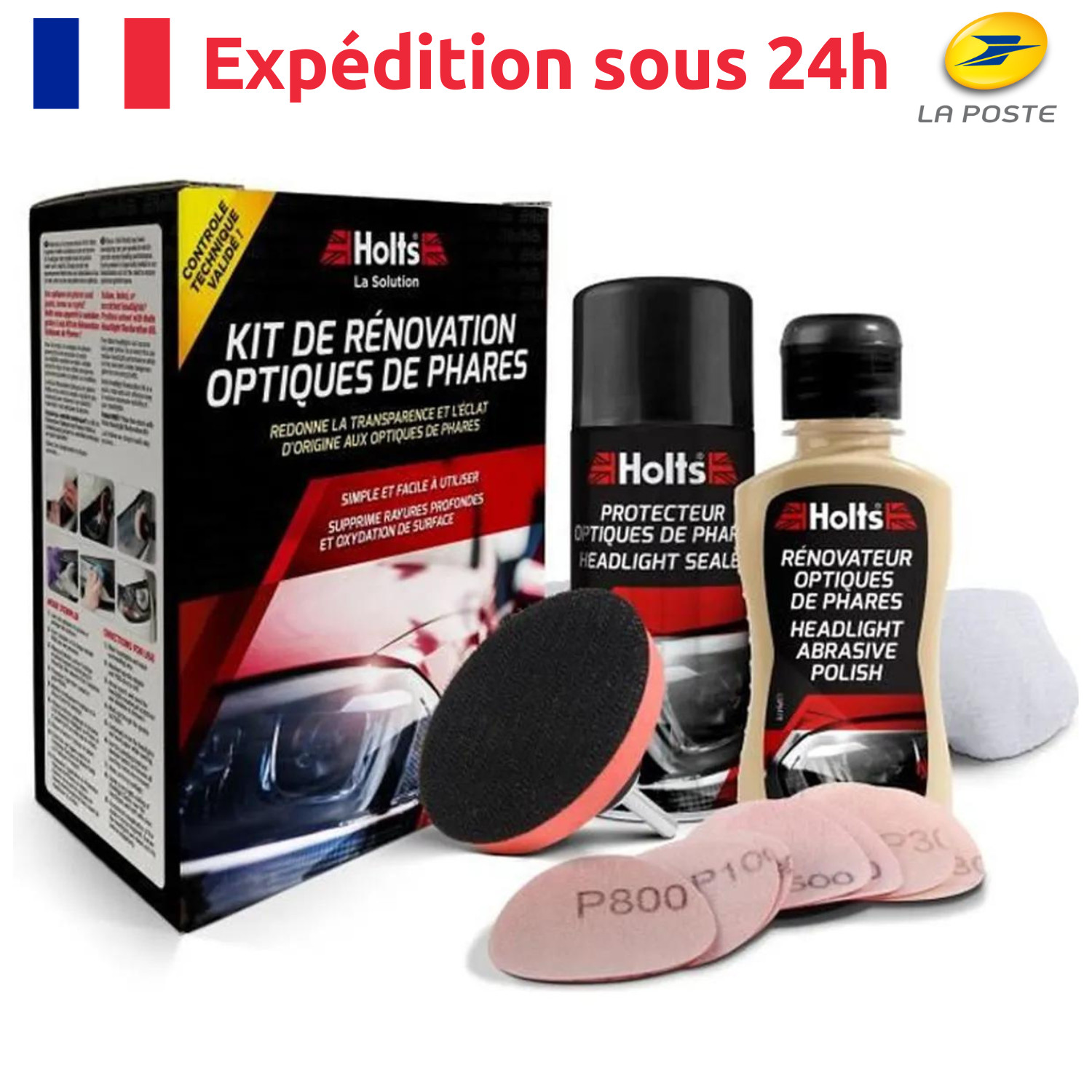 Kit de rénovation phares de voiture avec liquide polymère transparent 250ml