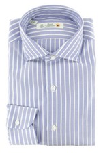 Luigi Borrelli Blue Herringbone Cotton Shirt - Slim - 262