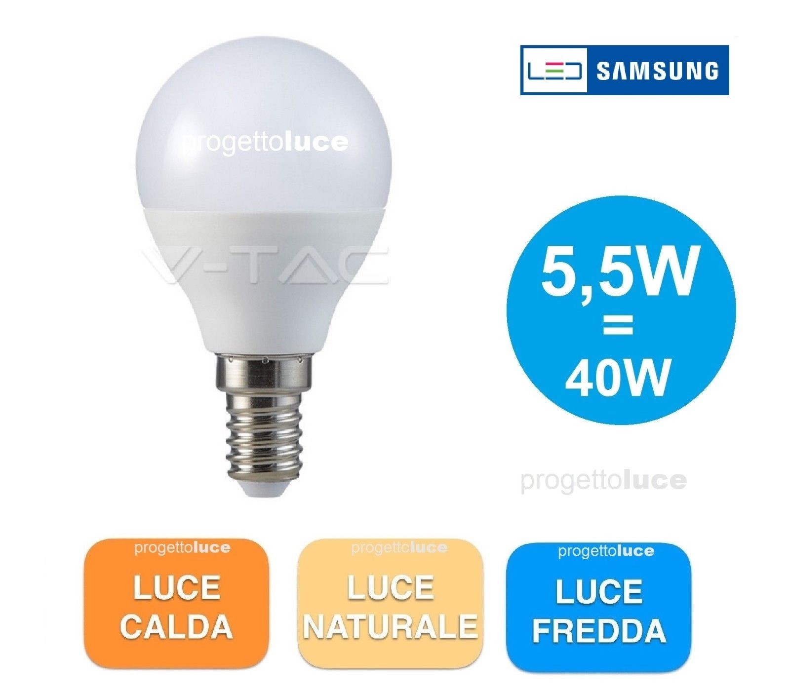 V-TAC LED E14 5,5W Pro Series Chip Samsung | 10 Lampadine Miniglobo