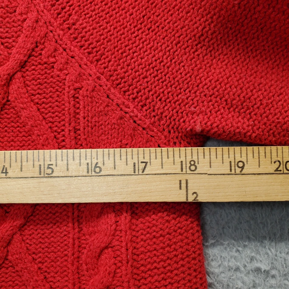 Suéter Chaps Mujer Pequeño Rojo Tejido con Cable Manga Larga Cuello Redondo Elástico Pullover Foto 4 de 4