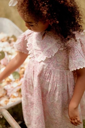 Louise Misha Siloe Party Dress Pink Daisy Garden Floral Flutter Sleeve Ruffle 5 - Picture 6 of 11