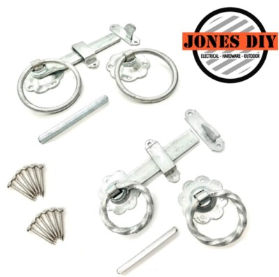 SCHWERLAST VERZINKT GARTENTOR RINGRIEGEL MIT BEFESTIGUNGEN GLATT/DREHSCHNÄPPER