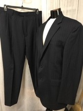 Joseph A. Bank Men's Suit Blue Pinstripe 100 Wool Size 42L Size 34 Pants