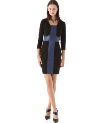 ROBERT RODRIGUEZ LEATHER TRIMMED PANELED SHEATH BLACK/BLUE DRESS sz 0 | eBay