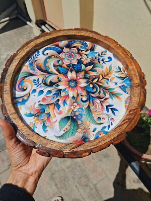 Handmade Olive Luxurious Wood Serving Tray Round Platters for Serving Food Party