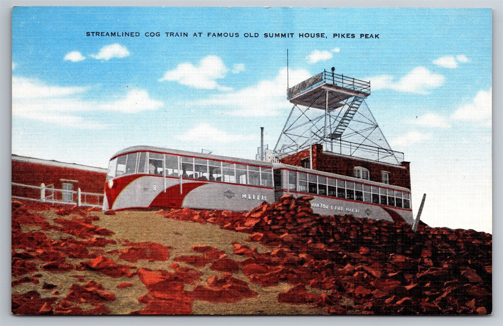 Pikes Peak Old Summit House Streamlined COG Train C1940's Postcard P26