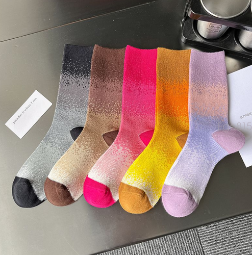 Unisex 5 Pairs Custom Rainbow Gradient Cotton Socks Mid Calf Socks One Size - Picture 3 of 7