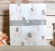 Wendy Bellissimo Fitted Crib Sheet Baby Elephants Cotton Peachy Pink Gray White