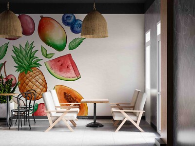 3D Watercolor Fruit Pineapple Papaya Self-adhesive Removable Wallpaper Murals 23