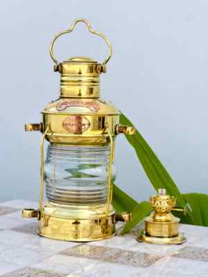 Vintage Brass Ship Lantern, Marine Oil Burner Lantern Home Decor, Nautical Lamp