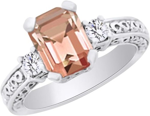 2.8Ct 3-Stone Engagement Ring Simulated Morganite & Natural Diamond 14K ...