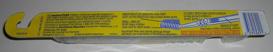 复古 1995 年 AQUAFRESH Flex 儿童牙刷 5 码绿色紫色女孩男孩  — 第 3/4 张图片