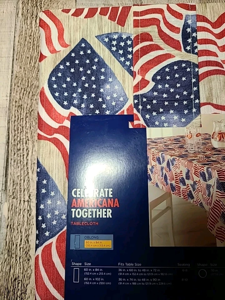 Celebrate Americana Together American Flag Print Tablecloth 60x84 Oblong NWT - Image 4 of 4