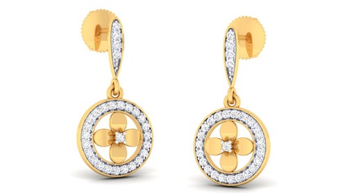 Pave 0.49 Cts Natural Diamonds Stud Earrings In Solid Certified 14K Yellow Gold