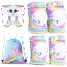 Rainbow Unicorn Knee Pads for Kids Knee Elbow Pads Wrist Guards with Drawstring