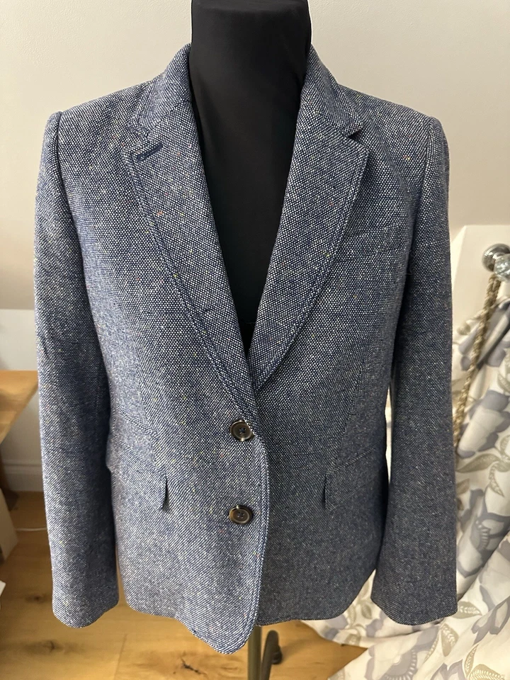 JOULES BLAZER JACKET 45% WOOL UK14 ‘BRONTE’ BLUE TWEED, FULLY LINED New+Tags - Image 2 of 4