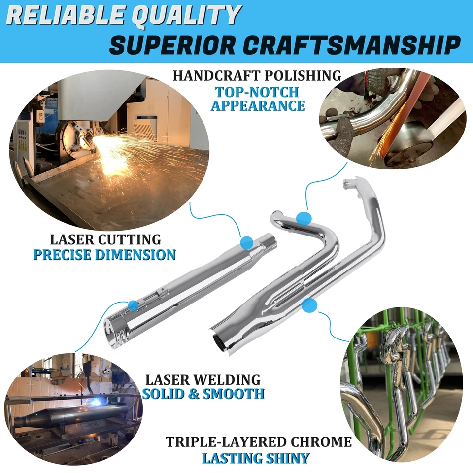 2 into 1 Exhaust Pipe 4" Muffler for Harley Touring 1995-2016 Chrome - Изображение 4 из 4