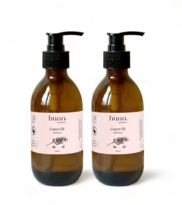 HANN ESSENTIALS Organic Castor Oil 100% Pure Cold Pressed Hexane Free, Glass Bottle, (2x250ml)