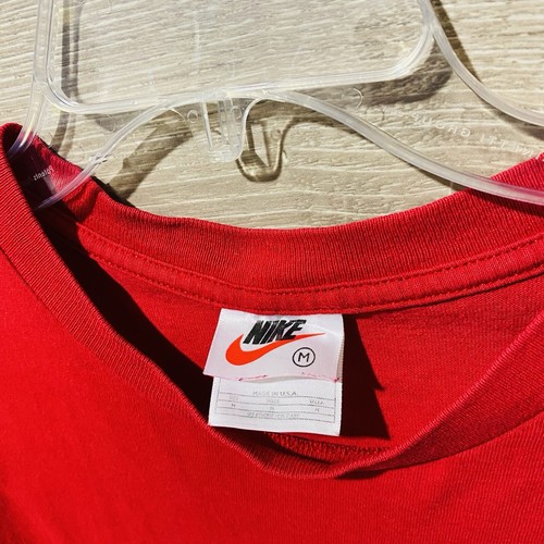 Vintage Nike SS Red Shirt Black Swoosh Size Medium White Tag 90’s Made In USA - Picture 3 of 5