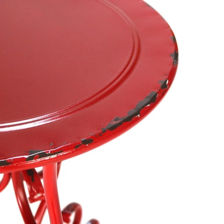 Juego de mesa y banco de jardín de hierro forjado pintado rojo vintage C1950 Foto 4 de 4