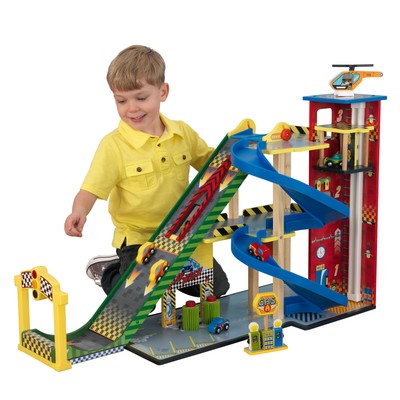kidkraft Mega Ramp Racing Set, Wooden Toy Garage with Cars, Lift & Ramp | eBay