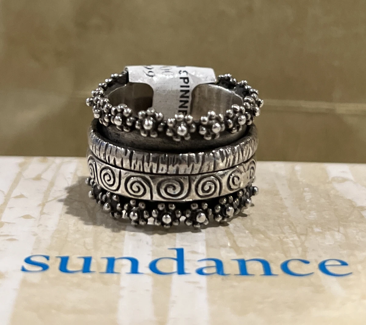 NWT Sundance Catalog Wide Silver Garden Path Spinner Ring size 7