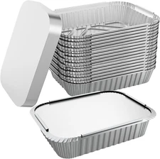 WANBAO 50 PACK 8.3"X6.2" Disposable Tin Foil Pans with Lids 2.25LB Aluminum Pans