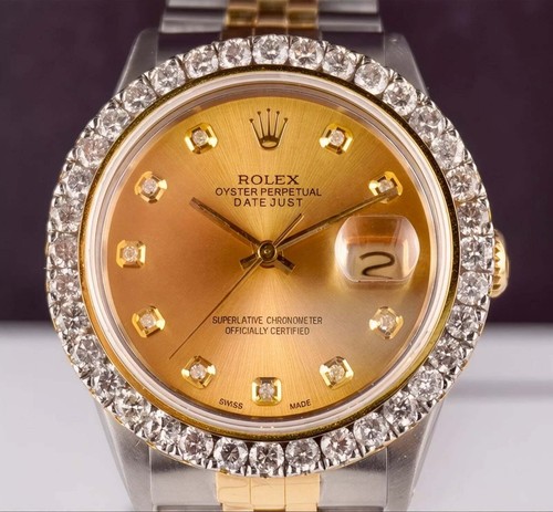 Rolex Men's Datejust 36mm YG & Steel ICED 2.25ct Diamonds Gold Dial Watch - Picture 11 of 13