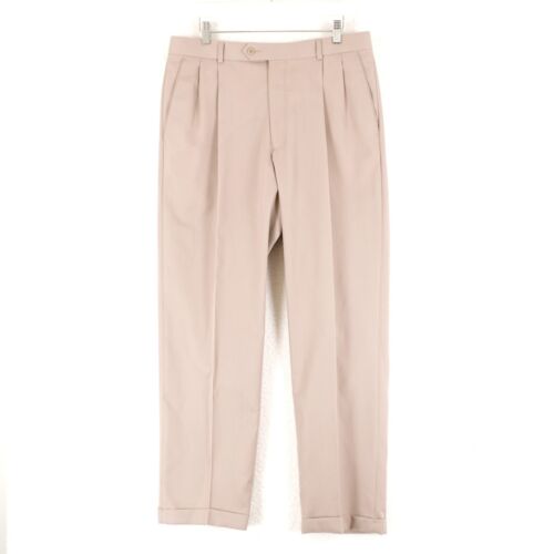 Joseph & Feiss International Wool Blend Dress Pants 34/31 Tan Beige Mid Rise Ple