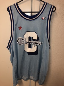 baby blue and red basketball jersey