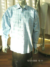 CHAPS Cotton/Polyes SZ 17 (34-35 REG) Men's Blue/Green Plaid Woven Dress Shirt