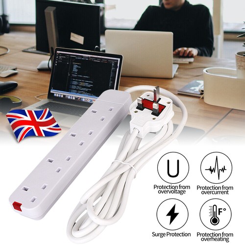 3M White Extension Lead Cable Electric Plug Socket Mains Power 4 Gang Way UK - Picture 2 of 10